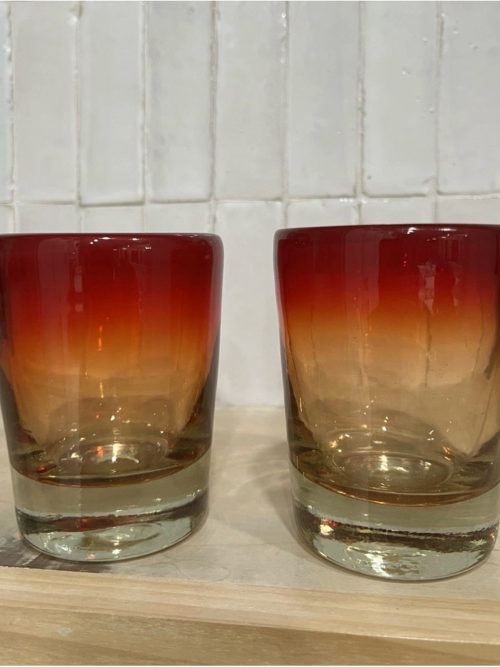 Amber-to-Red Ombre Glass Tumblers - Set of 2